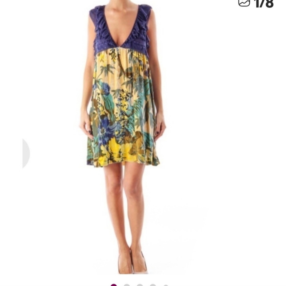 Floral V-Neck Dress in Purple and Yellow